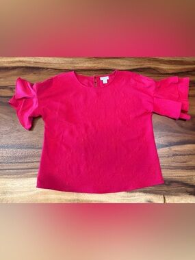 Liz Claiborne Textured Ruffle Sleeve Top - Medium